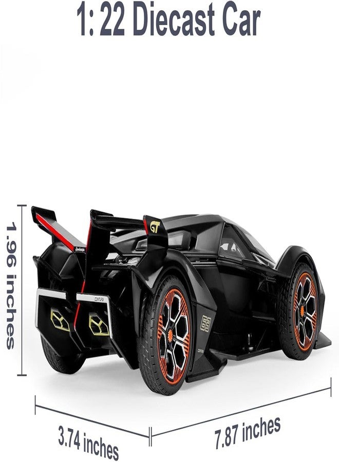 TONIRY Scale Exclusive Alloy Metal Pull Back Die-cast Car Model with Sound Light Mini Auto Toy for Kids Metal Model Toy Car with Sound and Light (1:22 Scale Lamborghini RANBO V12GT-BLACK) - Image 3